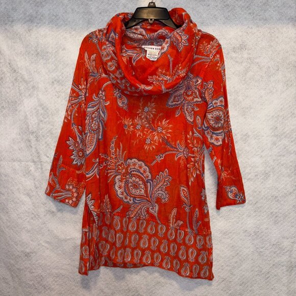 Gretchen Scott Tunic Womens M Queeny Funnel Cowl Imari Paisley Orange Knit Top - Picture 1 of 8